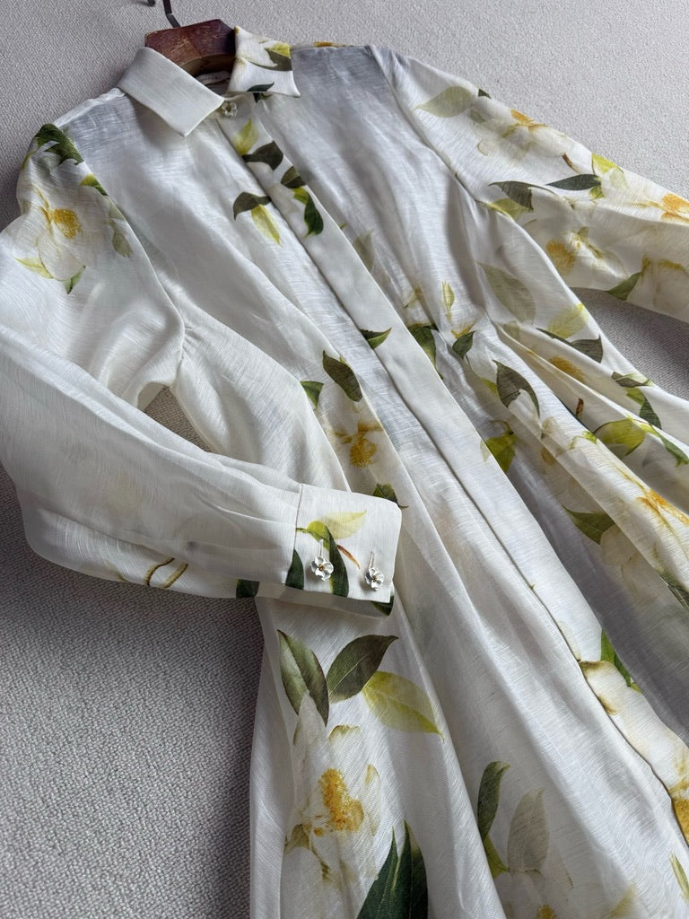Zimmermann Harmony Floral Print Silk/Linen Blend Maxi Shirt Dress, Size AU 1/2