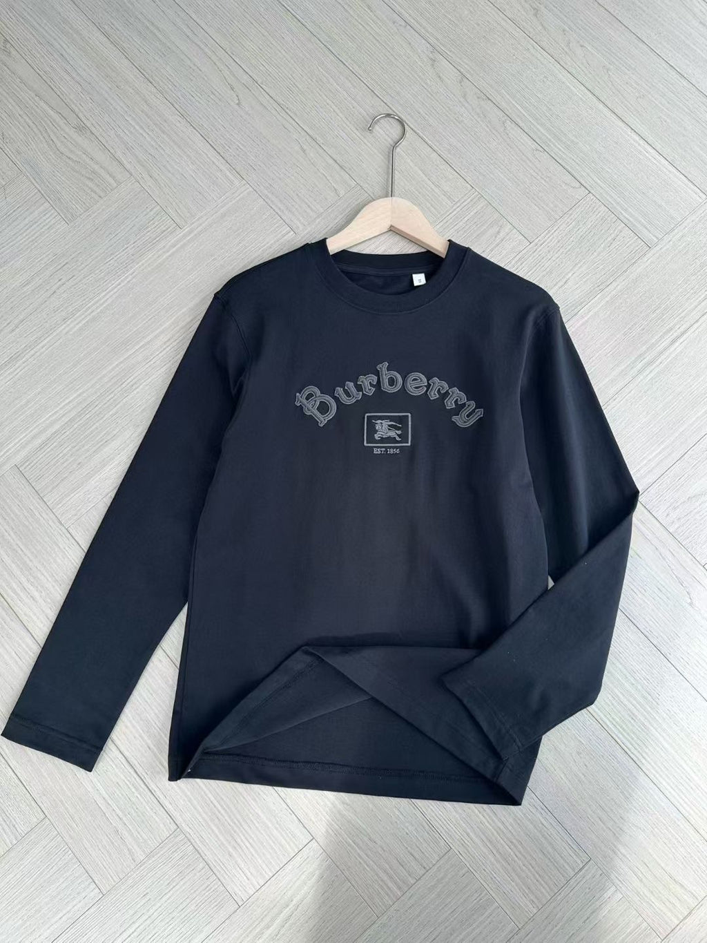Burberry Long Sleeve Gothic Logo Cotton T-Shirt in Black