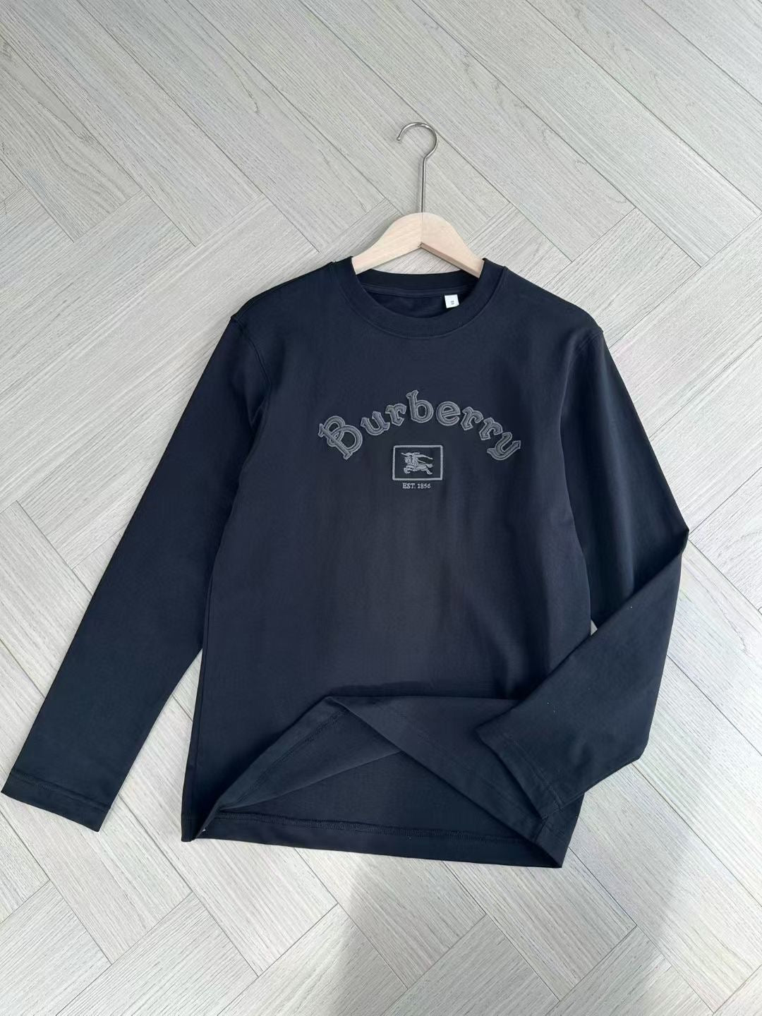 Burberry Long Sleeve Gothic Logo Cotton T-Shirt in Black
