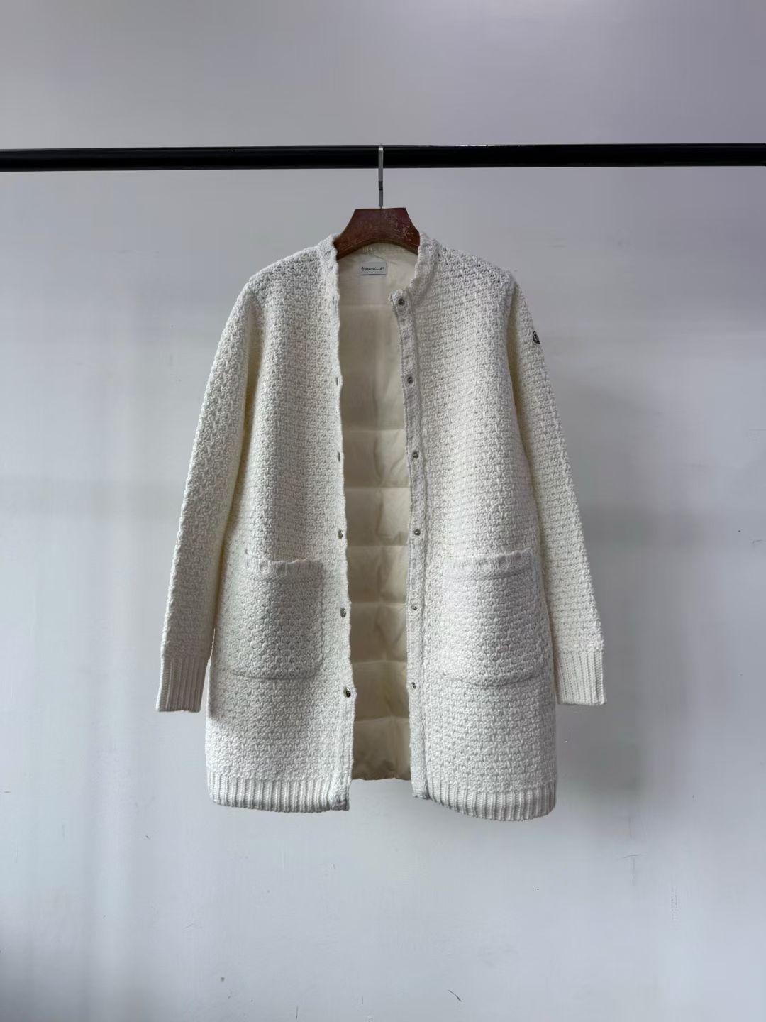 Moncler Padded Wool & Cotton Long Cardigan, Size 0/1/2/3