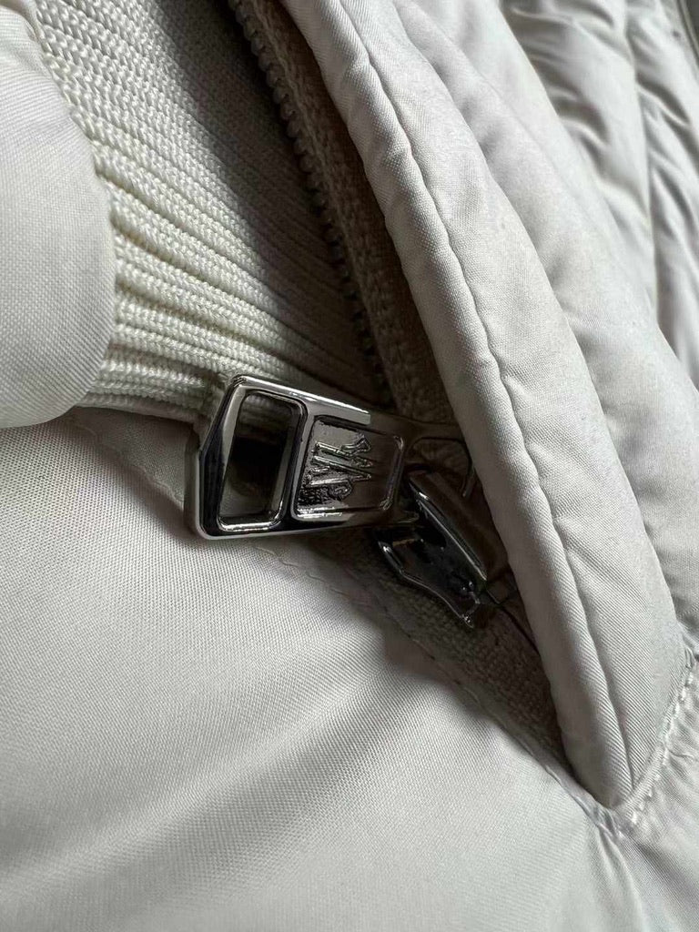 Moncler Barrot Quilted Down Jacket in Off White, Size 4/5