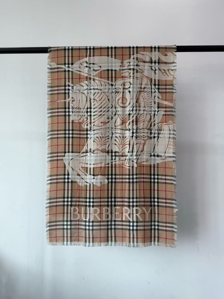 Burberry Wide EKD Check Wool Scarf in Sand (79 x 26 in)