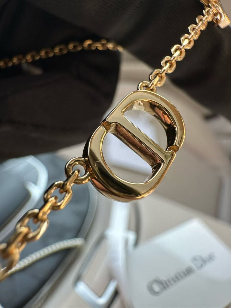 Dior CD Logo Necklace Gold/Pearl