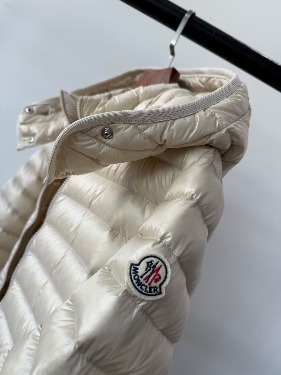 Moncler Igelong Hooded Long Down Jacket in Beige, Size 0/1/2/3