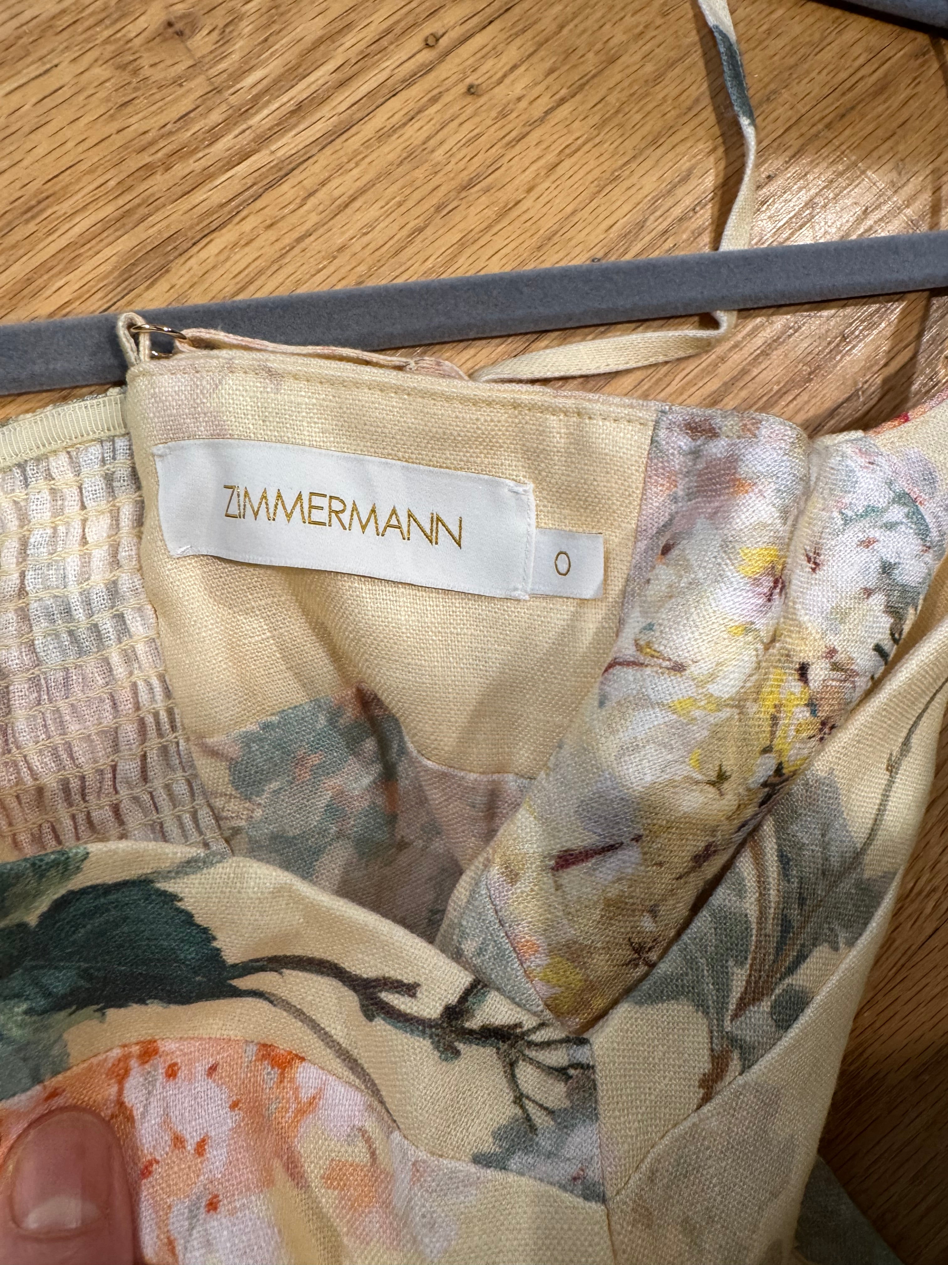 Zimmermann Floral Linen Midi Dress in Yellow, Size AU 0P/0/1/2/3