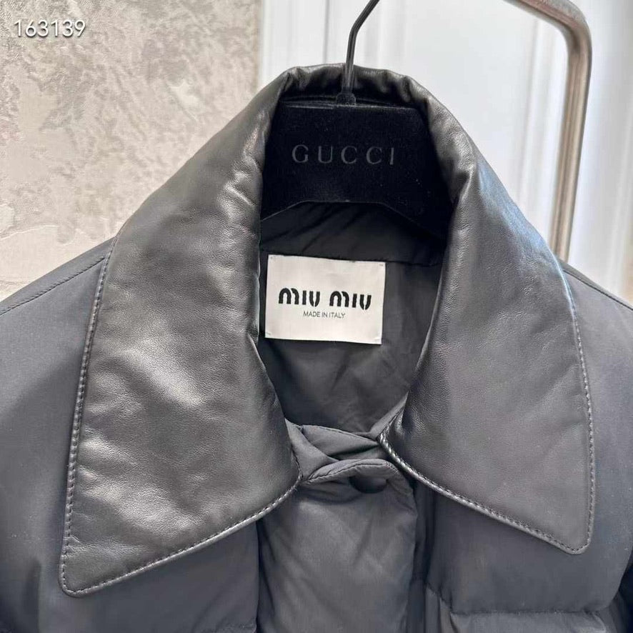 Miu Miu Technical Ponge Cropped Down Jacket in Black, Size S/M/L