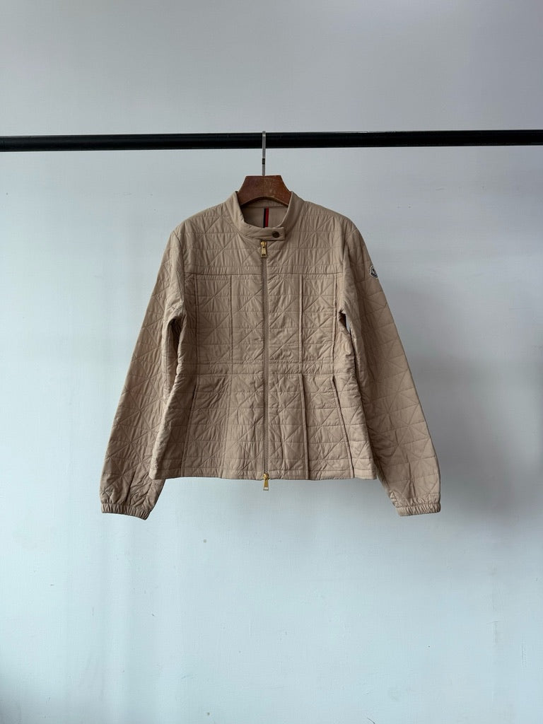 Moncler Craon Square-Quilted Short Padded Jacket in Brown/White/Black, Size 1/2/3/4