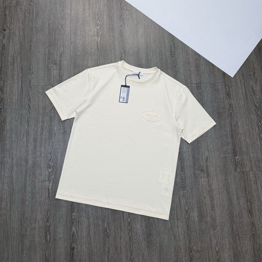 Prada Logo Cotton T-Shirt in Beige, Size XL