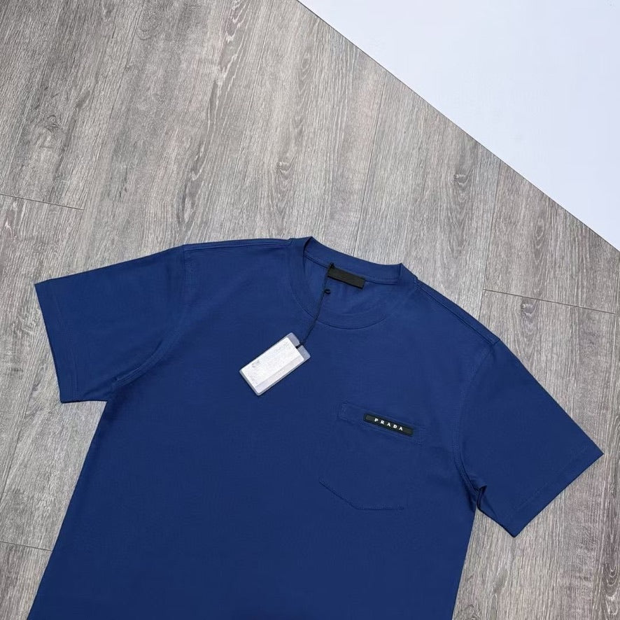 Prada Logo Cotton T-Shirt in Color White or Blue, Size S/M/L/XL/2XL