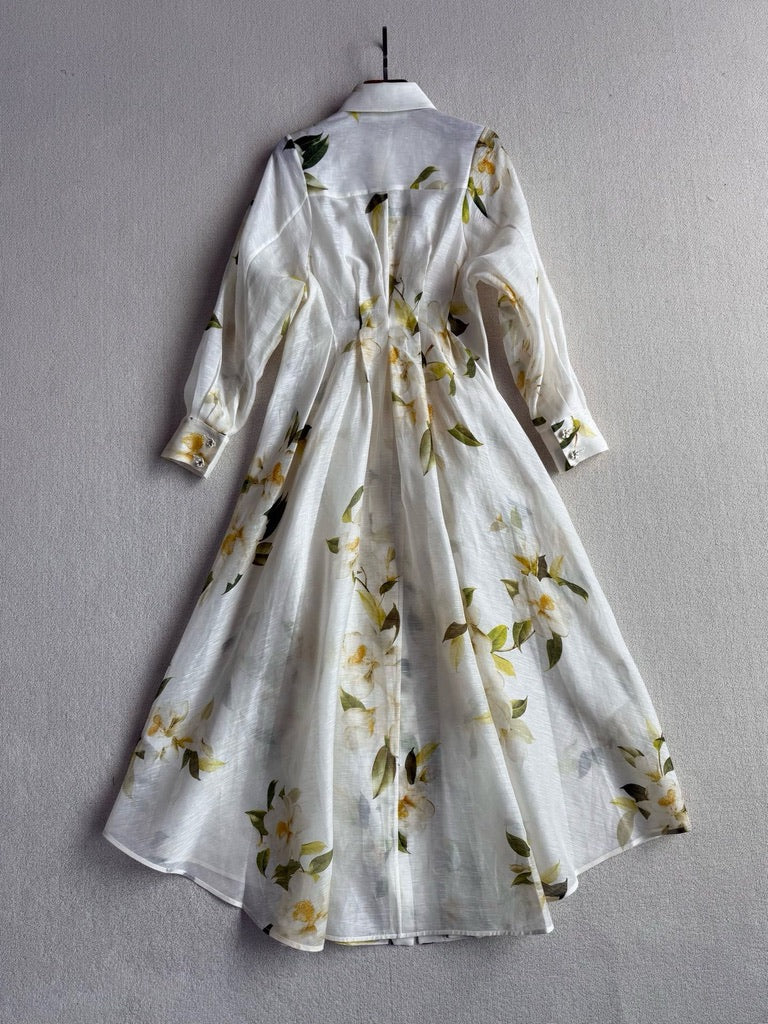 Zimmermann Harmony Floral Print Silk/Linen Blend Maxi Shirt Dress, Size AU 1/2