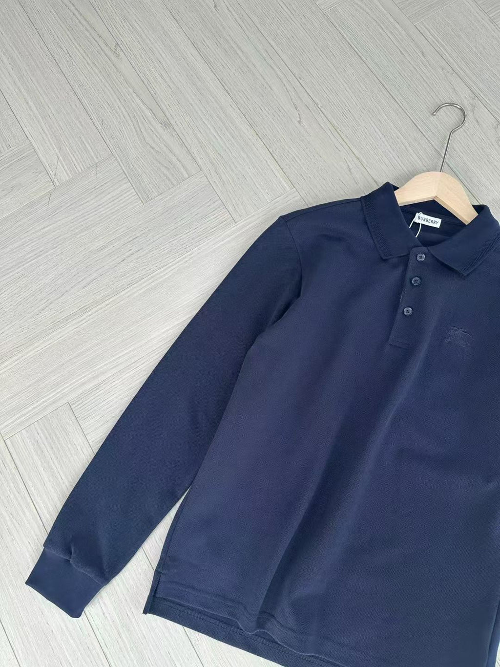 Burberry Long Sleeve Cotton Polo Shirt in Green/White/Blue, Size S/M/L/XL/XXL