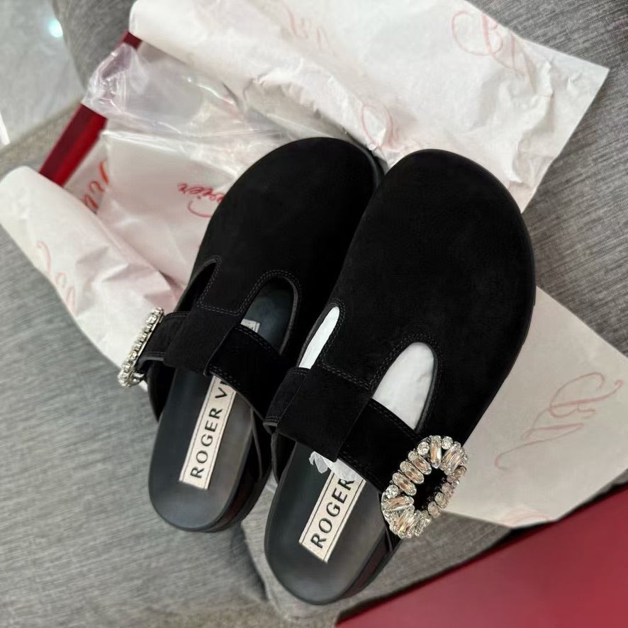 Roger Vivier Slidy Viv' Strass Buckle Mules, Size 35/36/37/38/39