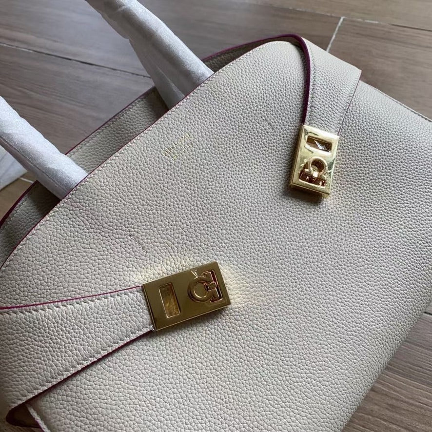 Ferragamo Medium Hug Handbag in Black or White (12.5 x 8 x 6 in)