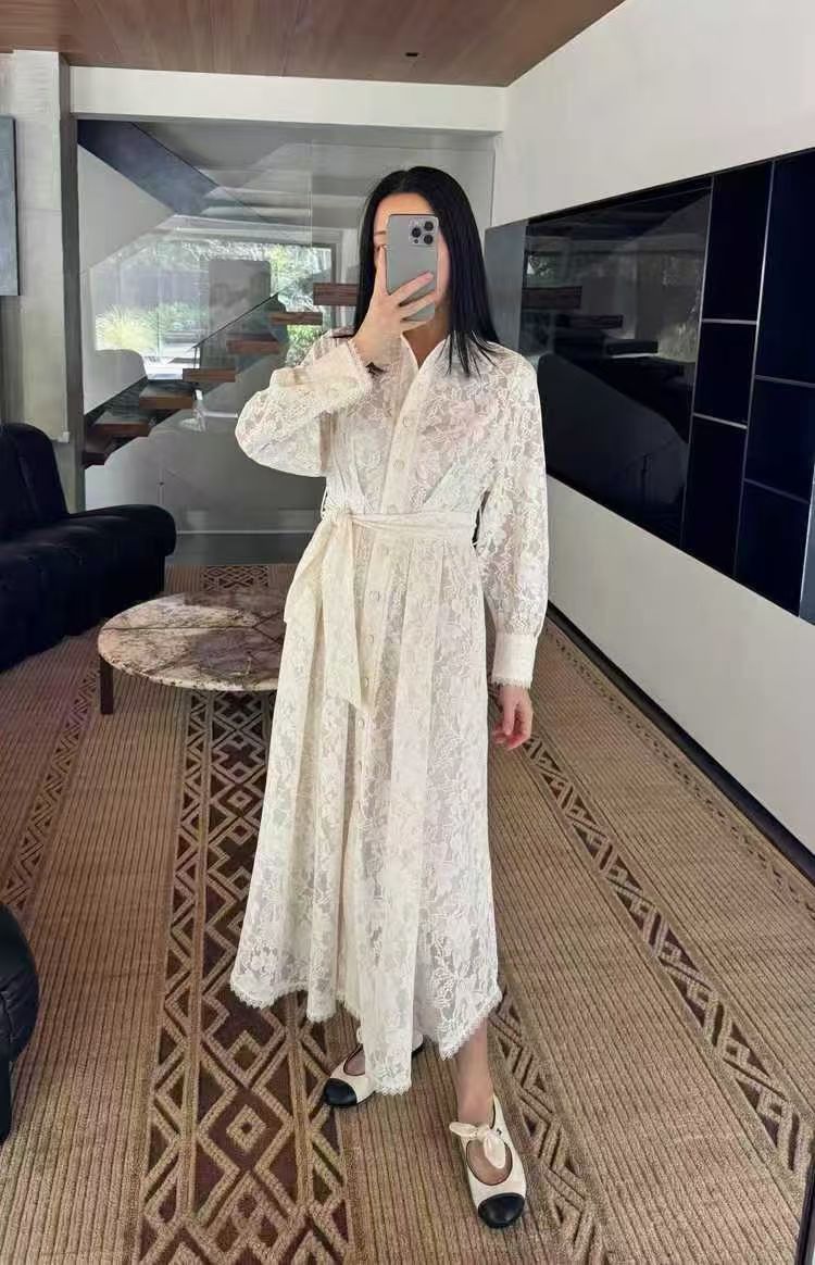 Zimmermann Pleated Lace Midi Dress, Size AU 0P/0/1/2