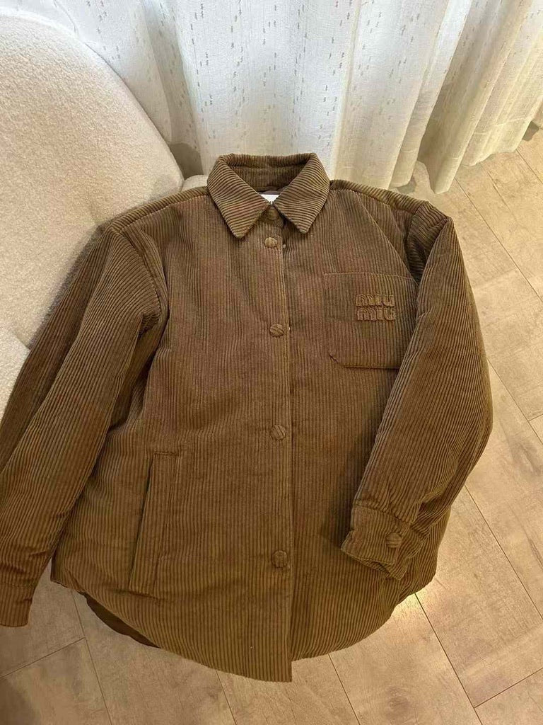 Miu Miu Medium-Weight Corduroy Down Jacket in Brown, Size 38/40