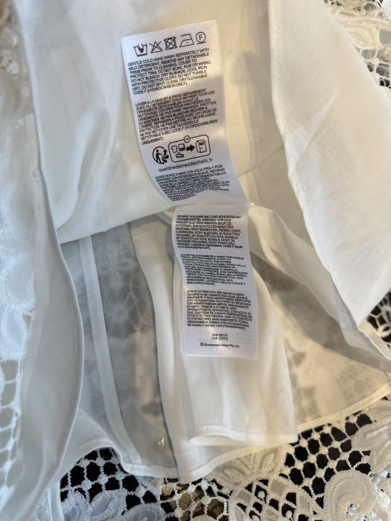 Zimmermann White Lace Belted Midi Dress, Size AU 2