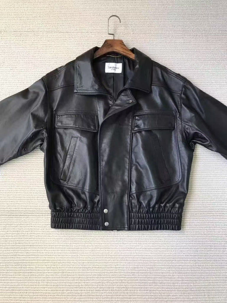 Saint Laurent Bomber Jacket in Grained Leather, Size 36/38/40