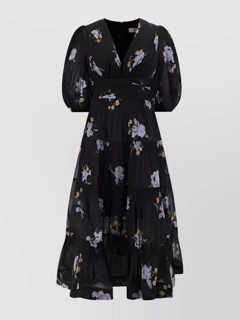 Zimmermann Floral Pleated Organza Midi Dress, Size AU 0/1/2