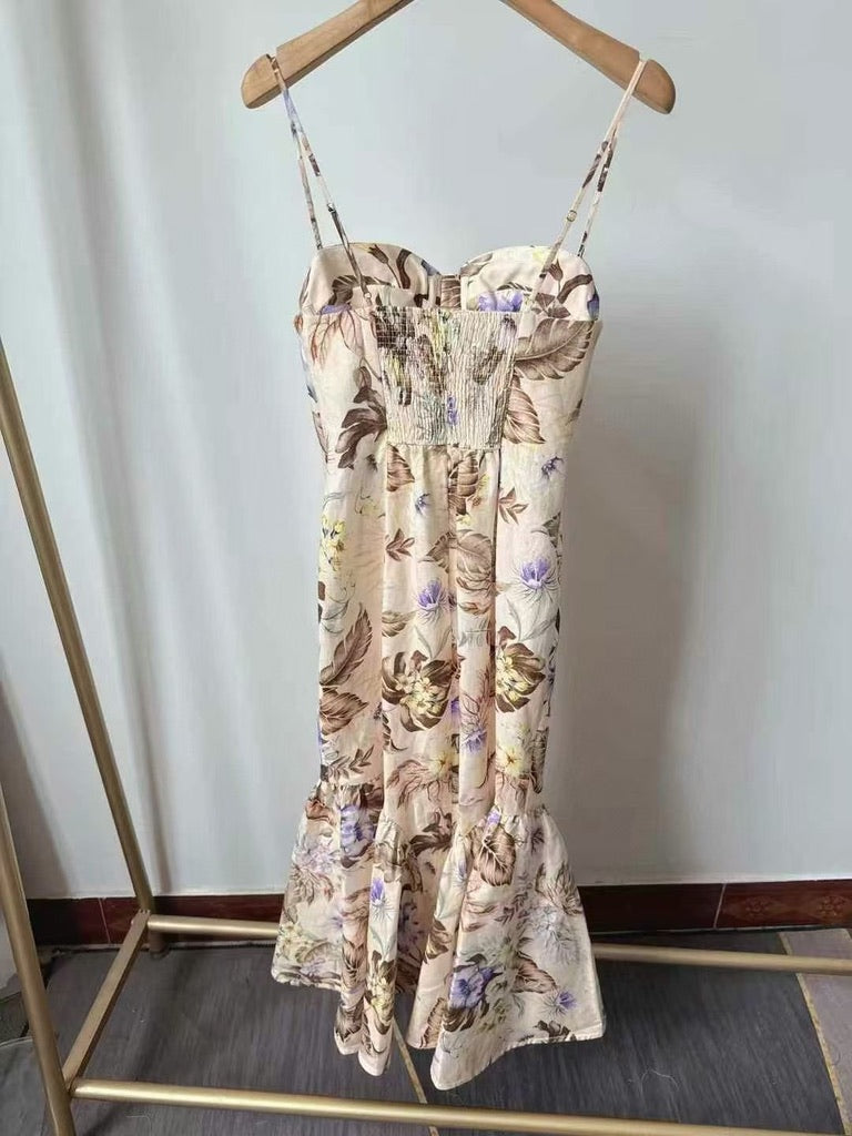 Zimmermann Bow-Embellished Cutout Floral-Print Linen Midi Dress, Size AU 0P/0/1/2/3