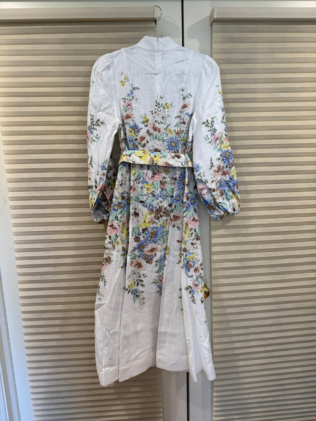 Zimmermann Floral Belted Linen Midi Dress, Size AU 2