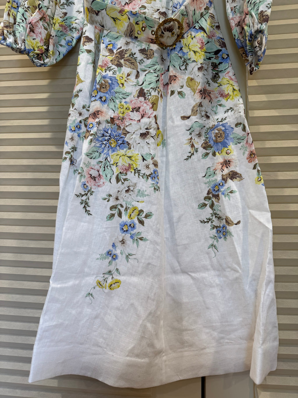 Zimmermann Floral Belted Linen Midi Dress, Size AU 2
