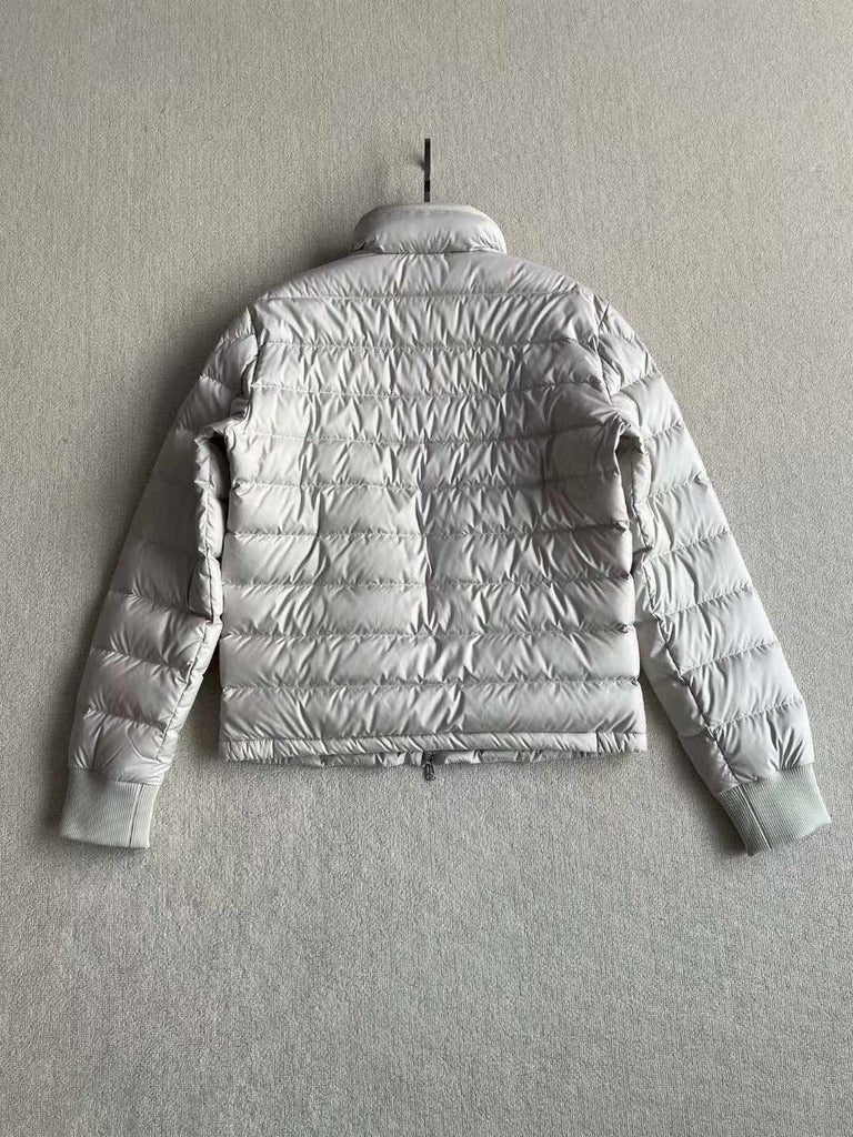 Moncler Barrot Quilted Down Jacket in Off White, Size 4/5