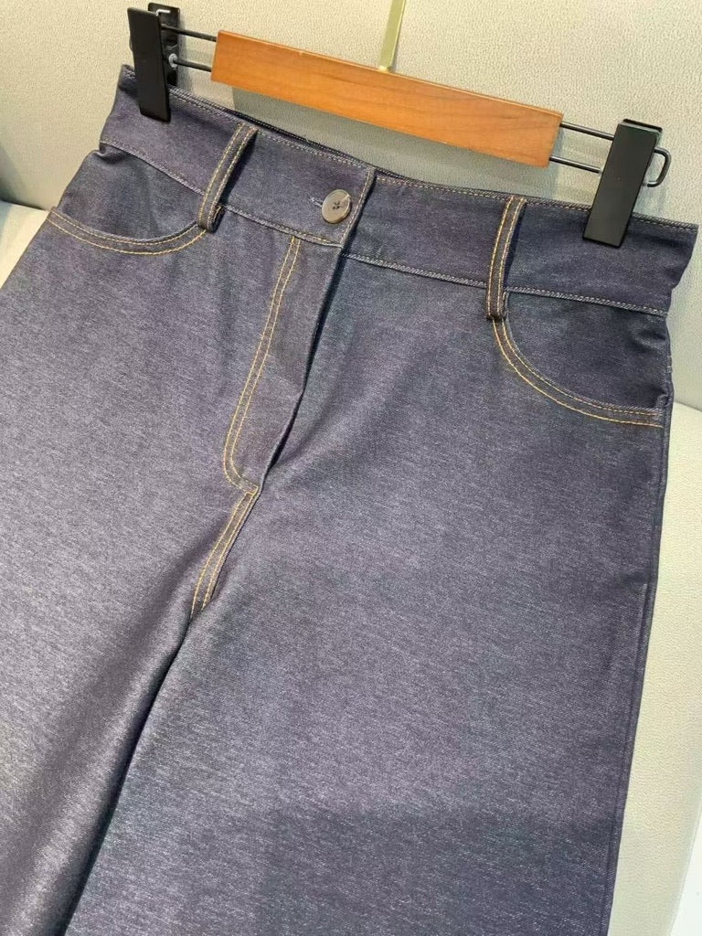 Max Mara High Waist Wide Leg Jeans in Navy/Beige/White, Size XS/S/M/L