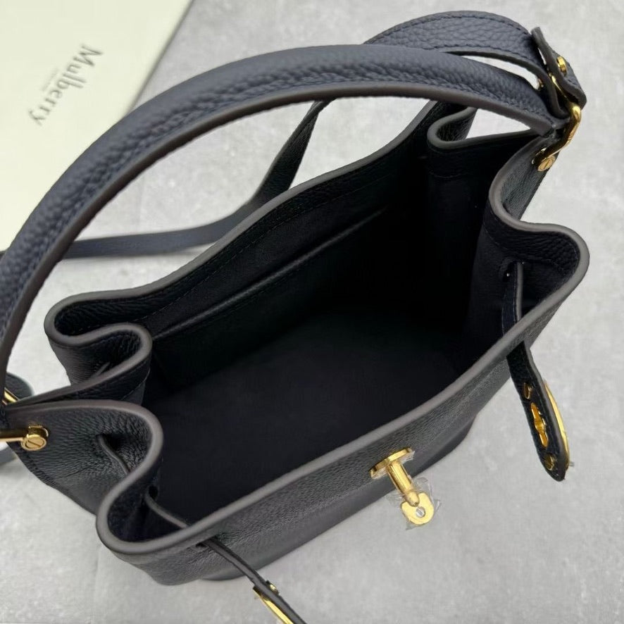 Mulberry Islington Small Bucket Bag in Ivory/Black/Brown (8.5 x 9 x 5 in)