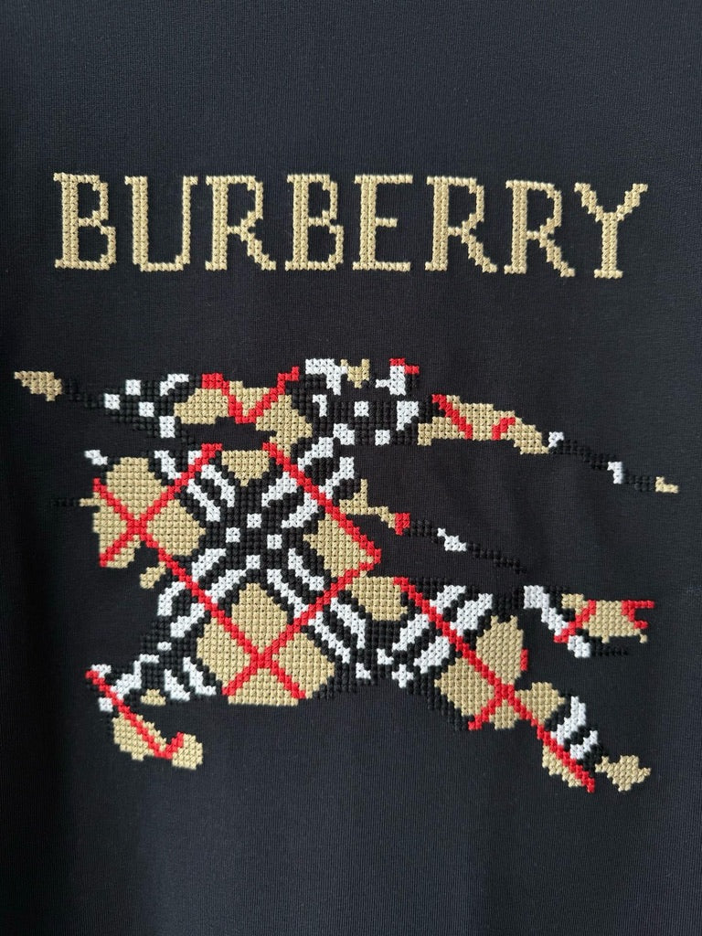 Burberry Cross Stitch EKD Cotton T-Shirt in White or Black, Size S/M/L/XL