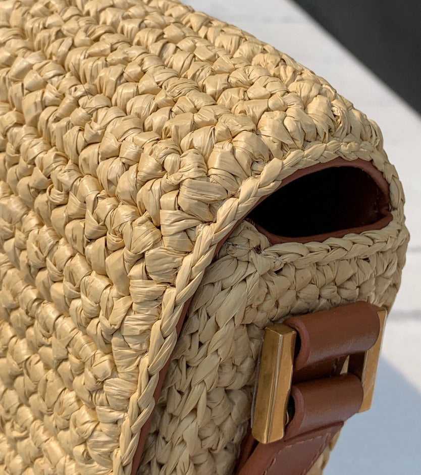 Saint Laurent Raffia Calfskin Medium Monogram Solferino Satchel