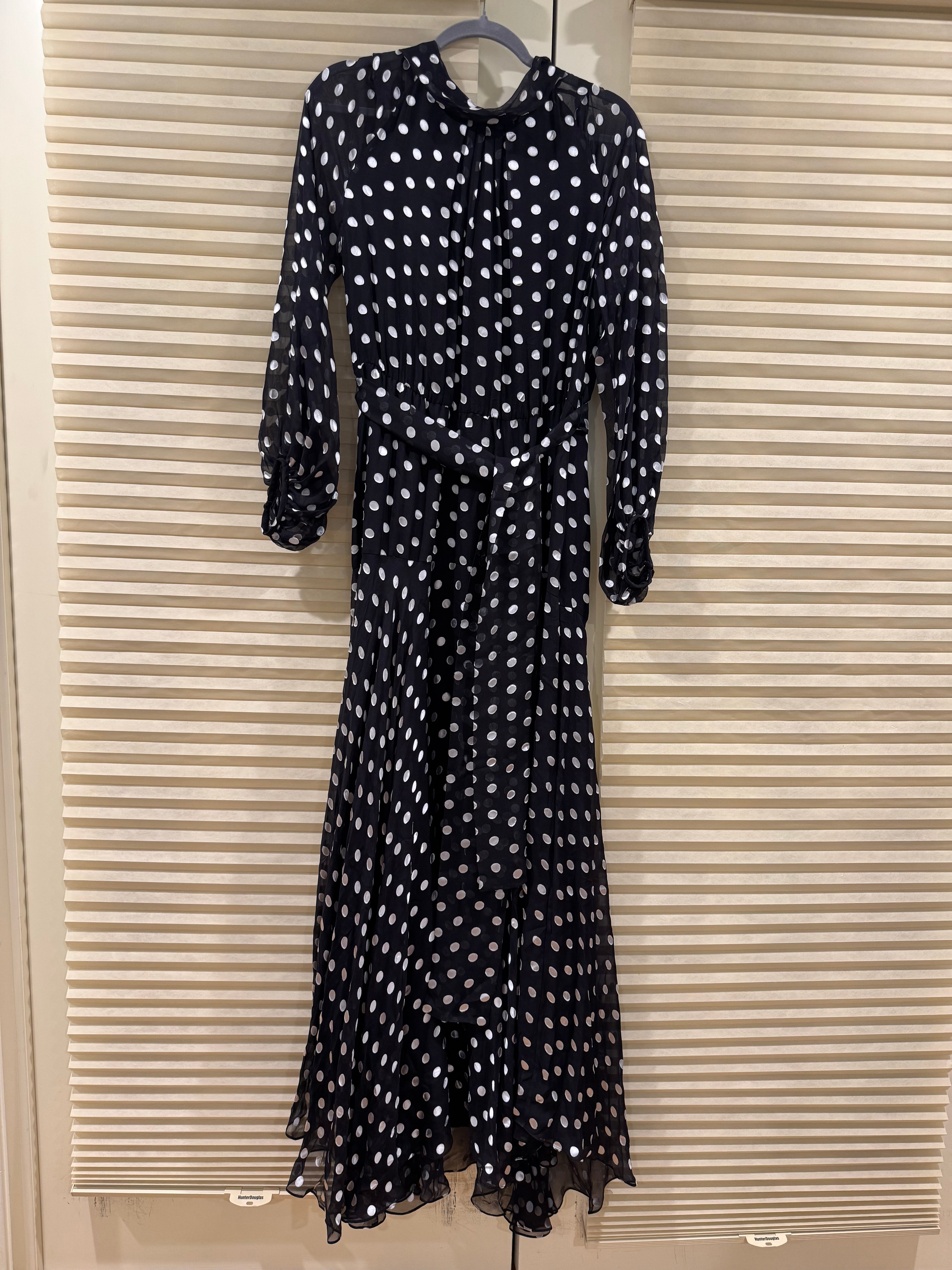 CH Carolina Herrera Silk Polka Dot Belted Maxi Dress, Size XS/S/M/L