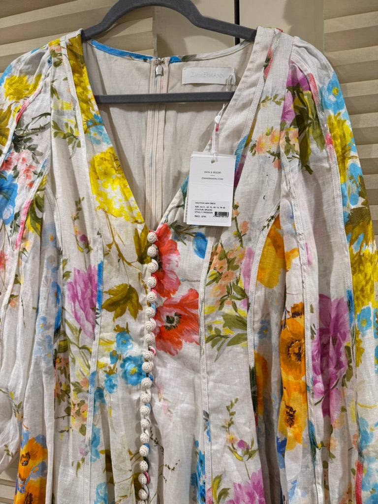 Zimmermann Halcyon Paneled Linen Mini Dress, Size AU 3 (Pit to Pit 17 in)