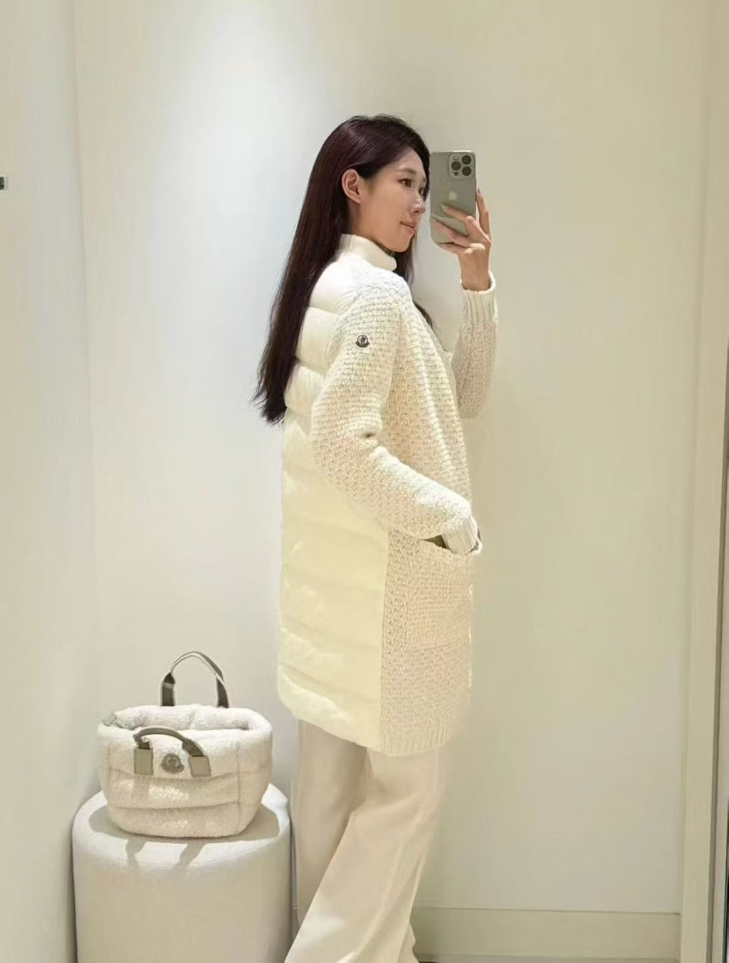 Moncler Padded Wool & Cotton Long Cardigan, Size 0/1/2/3
