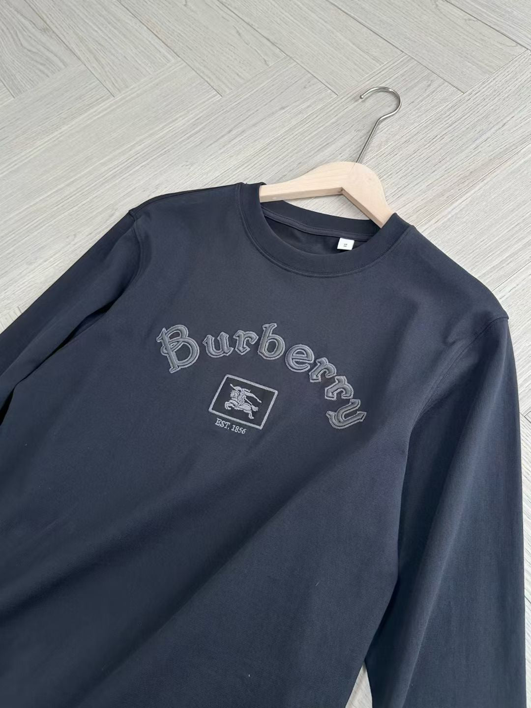 Burberry Long Sleeve Gothic Logo Cotton T-Shirt in Black