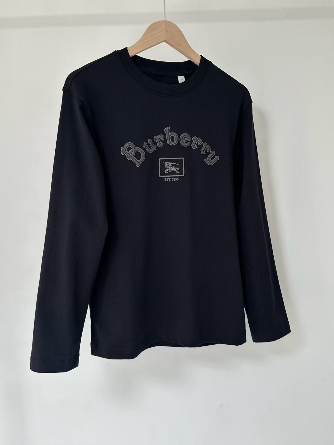 Burberry Long Sleeve Gothic Logo Cotton T-Shirt in Black