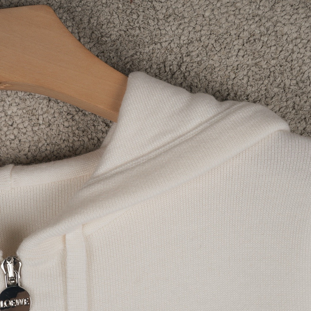 Loewe Wool Anagram Zip-Up Hoodie in White/Black, Size S/M/L