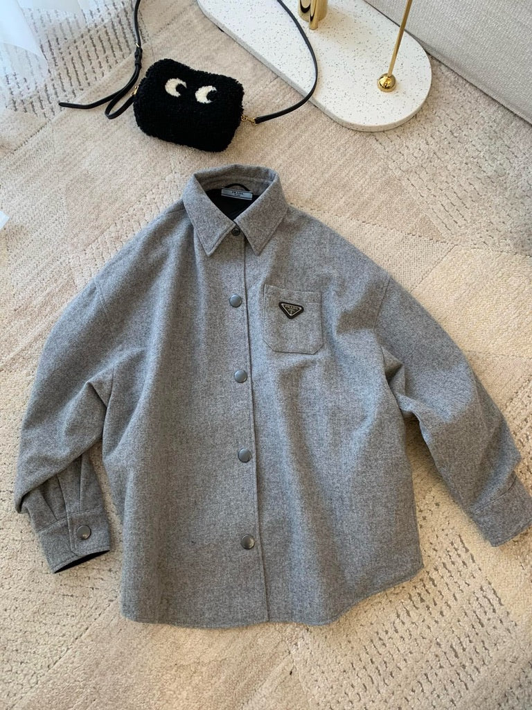 Prada Cashgora Caban Jacket in Gray, Size 36/38/40