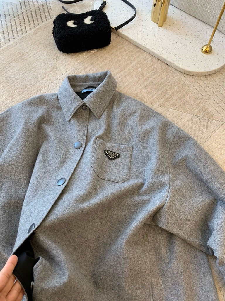 Prada Cashgora Caban Jacket in Gray, Size 36/38/40