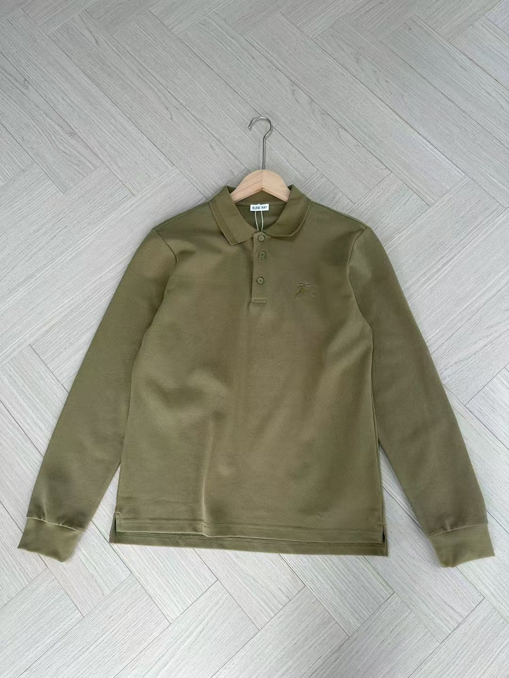 Burberry Long Sleeve Cotton Polo Shirt in Green/White/Blue, Size S/M/L/XL/XXL