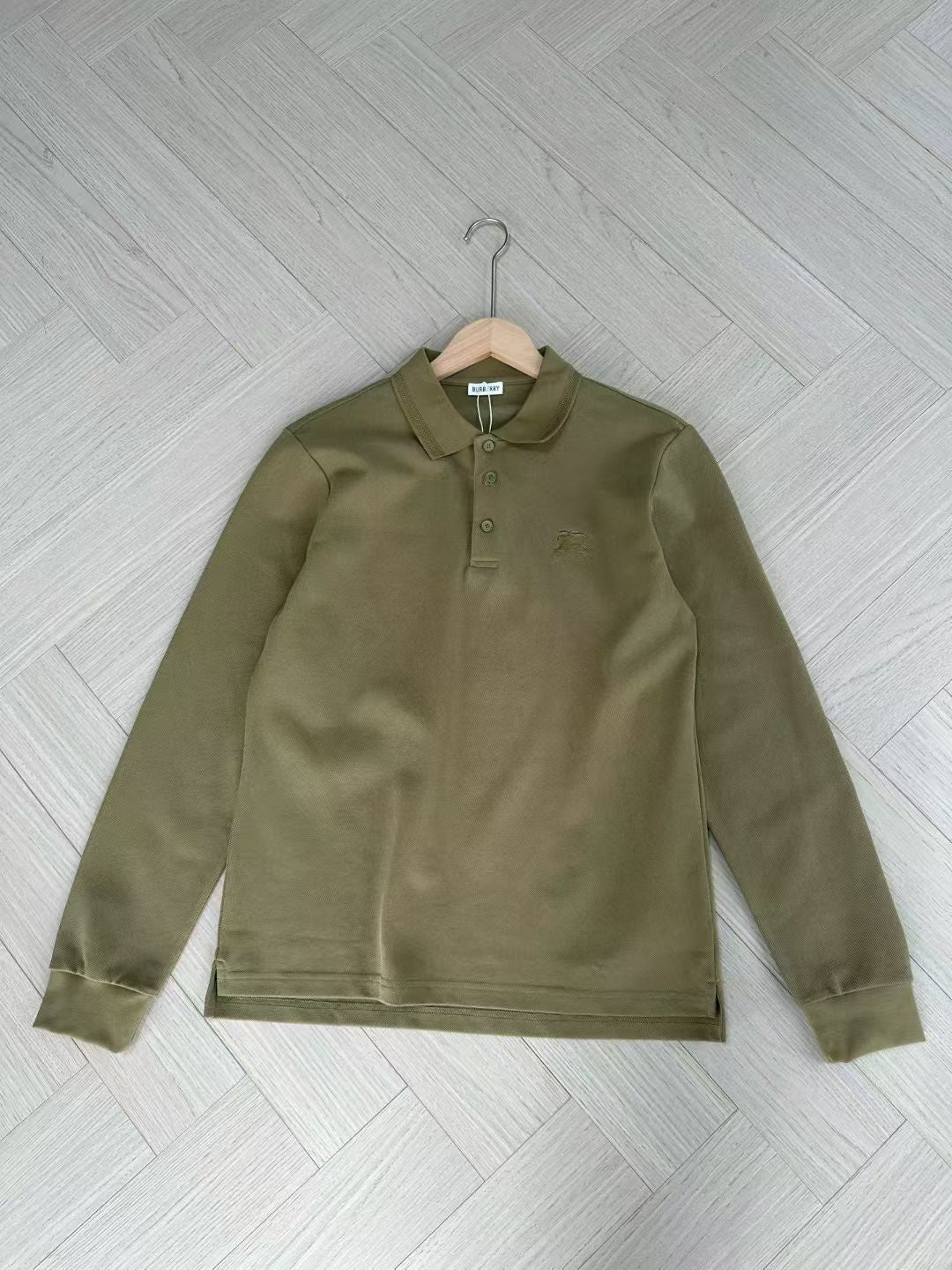 Burberry Long Sleeve Cotton Polo Shirt in Green/White/Blue, Size S/M/L/XL/XXL