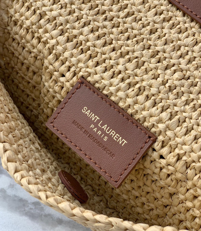 Saint Laurent Icare Maxi Embellished Leather-Trimmed Raffia Tote