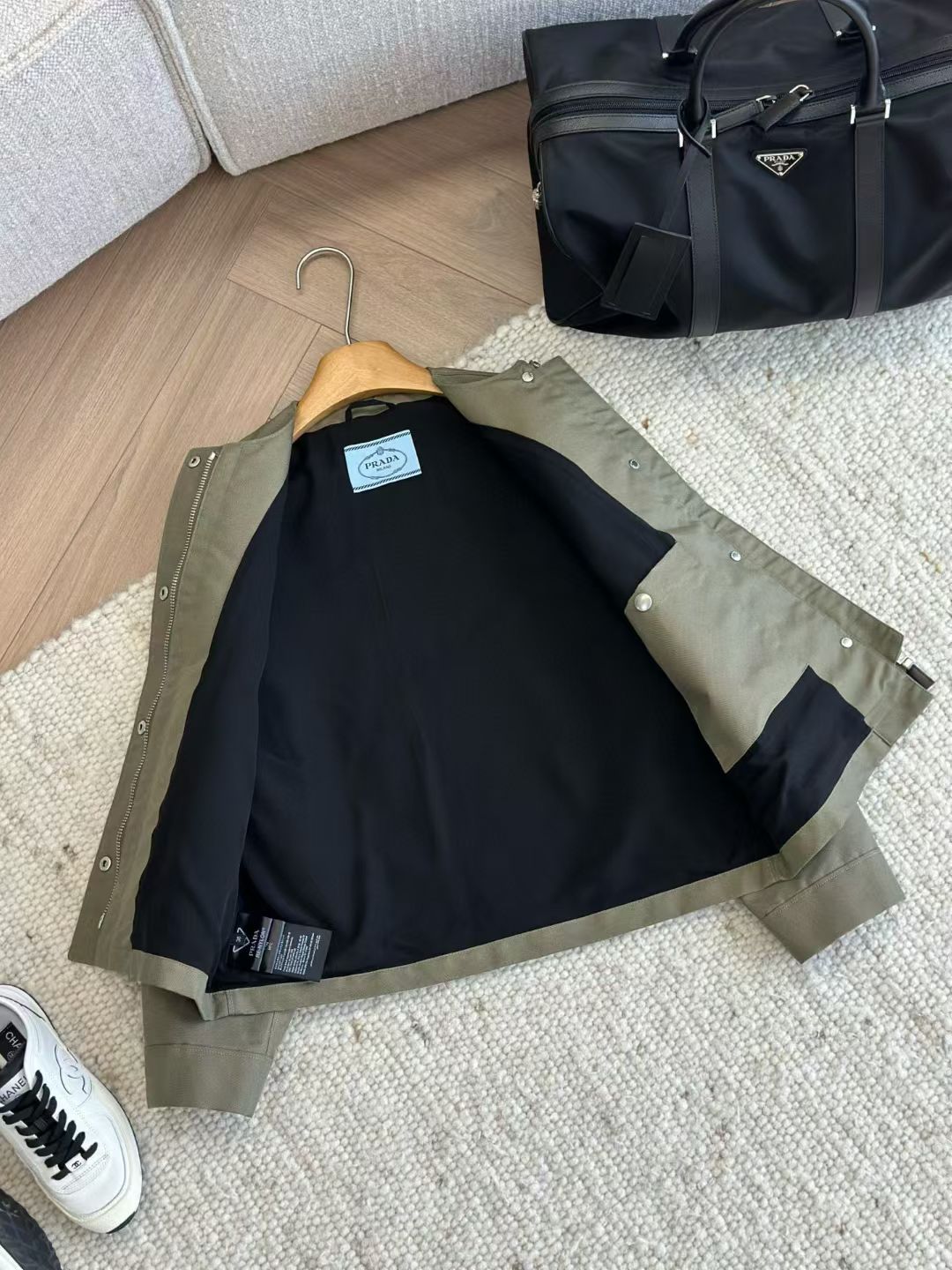 Prada Triangle-Logo Canvas Green Jacket, Size 36/38/40