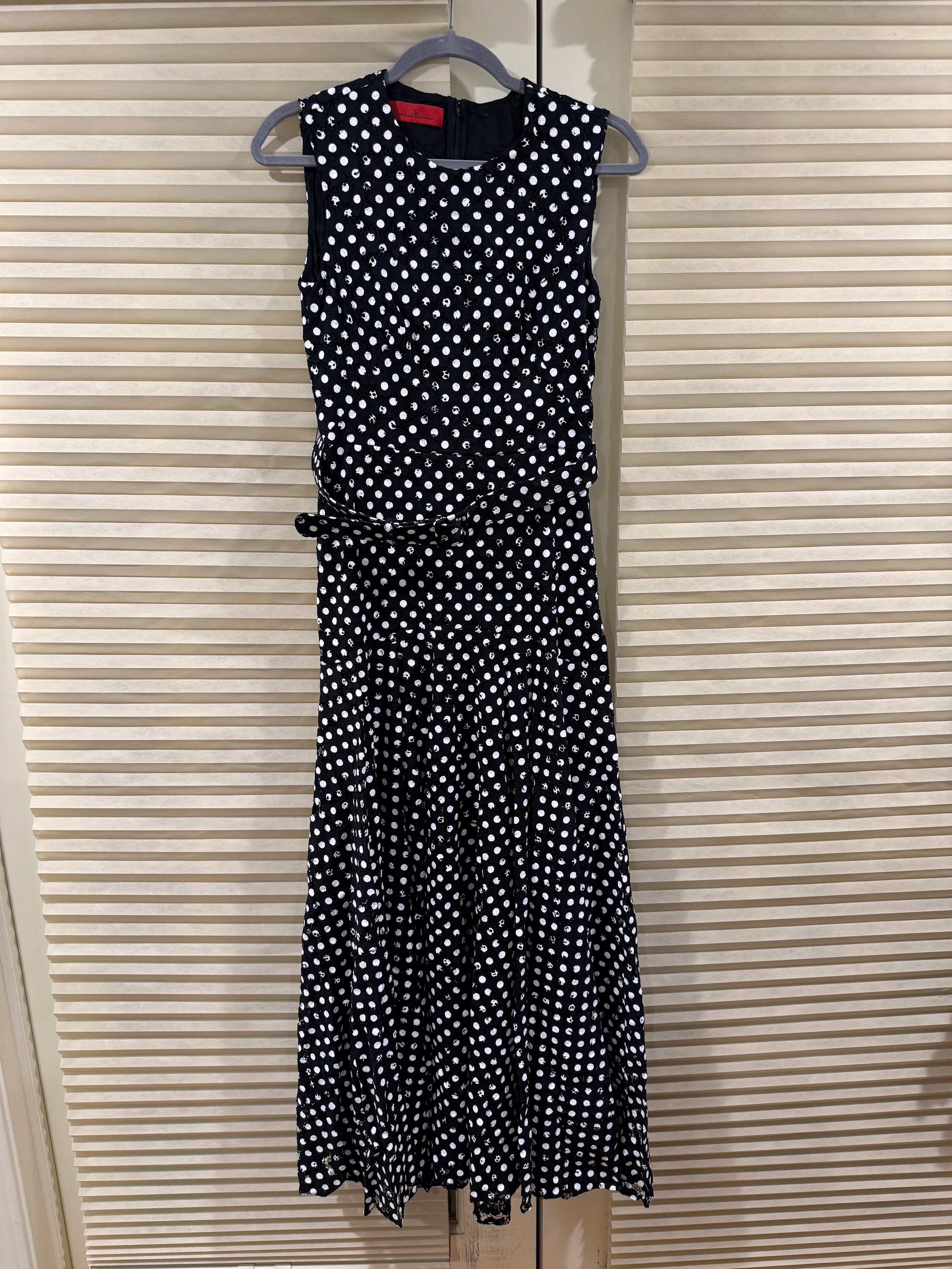 CH Carolina Herrera Polka Dot Belted Maxi Dress, Size US 4/6/8