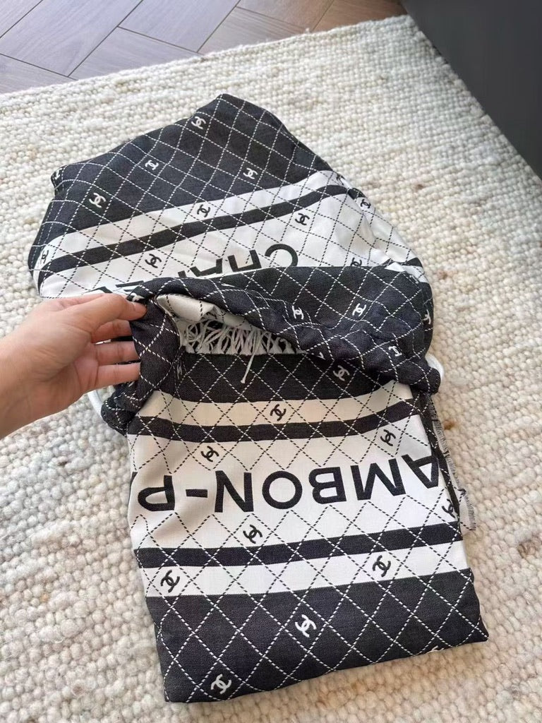 Chanel Logo Cotton/Silk Blend Scarf Black