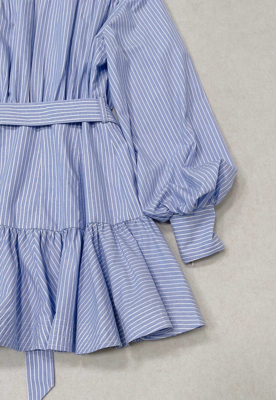 Zimmermann Stripe Utility Belted Long Sleeve Cotton Shirt Dress in Blue, Size AU 0/1/2