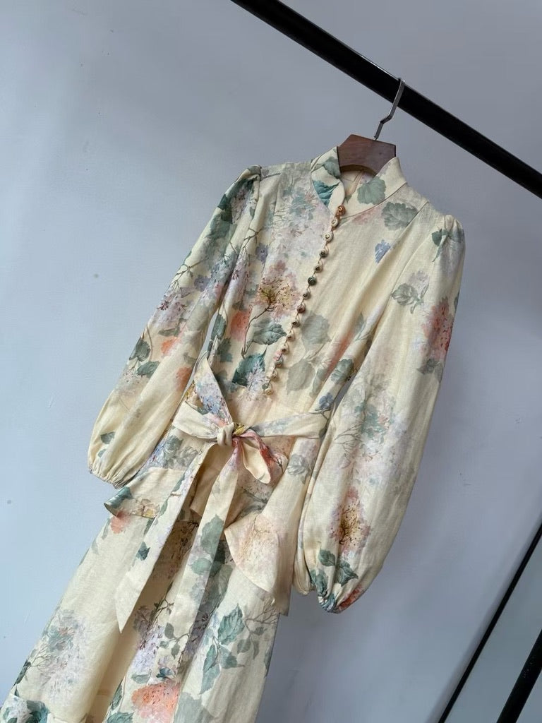 Zimmermann Peplum Belted Linen Midi Dress, Size AU 0/1