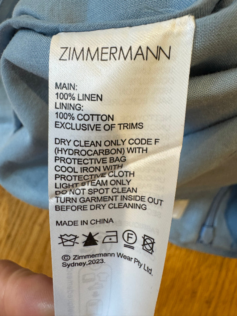 Zimmermann Linen Button Shirt & Belted Shorts Set in Blue, Size AU 1/2/3