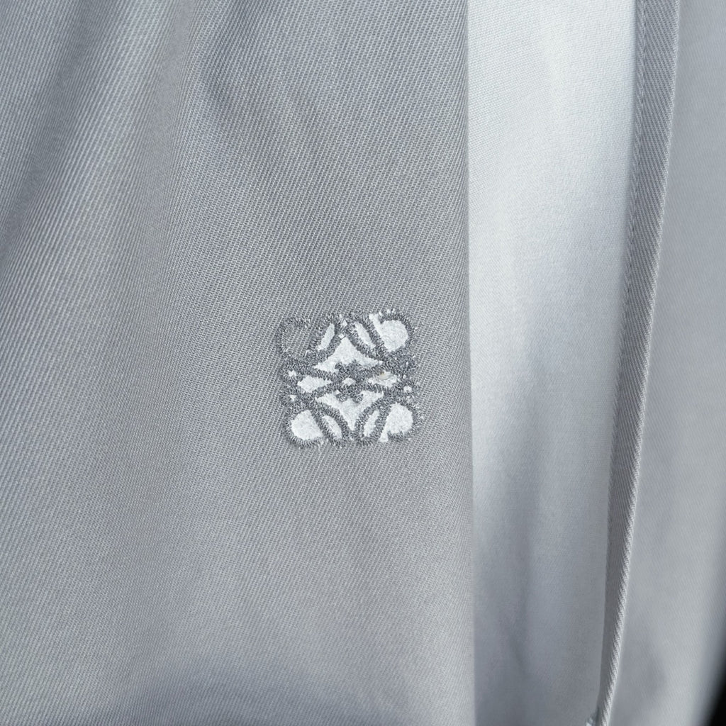 Loewe Cropped Hooded Embroidered Cotton-Twill Jackt in Gray, Size 34/36/38/40