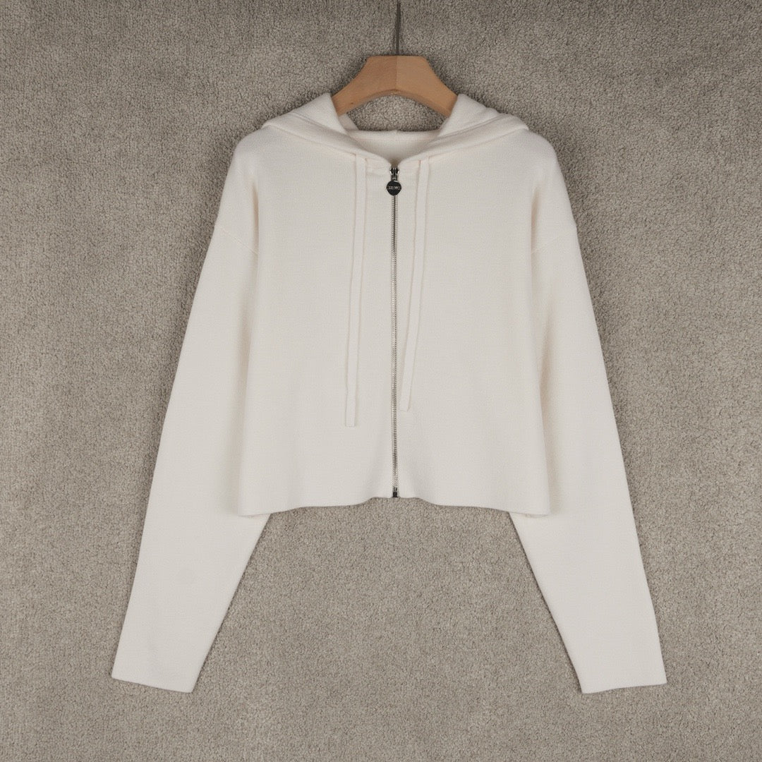 Loewe Wool Anagram Zip-Up Hoodie in White/Black, Size S/M/L