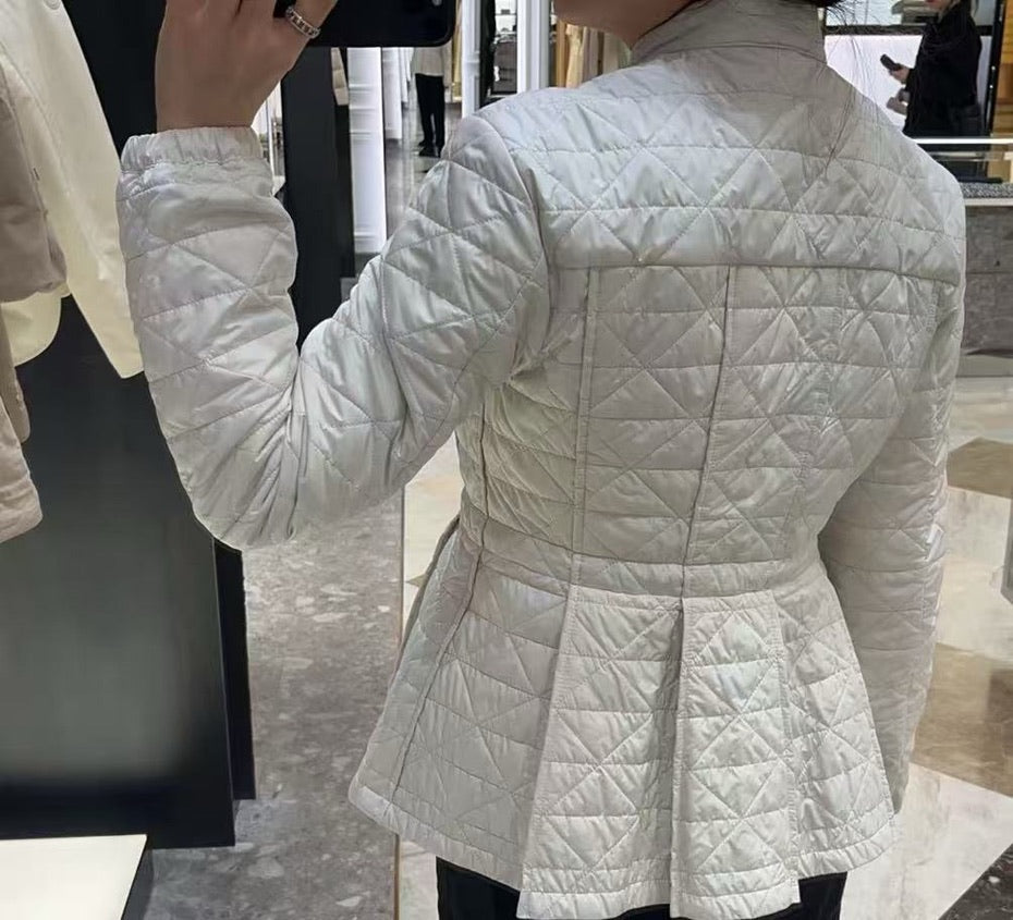 Moncler Craon Square-Quilted Short Padded Jacket in Brown/White/Black, Size 1/2/3/4